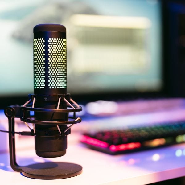 black microphone on desk